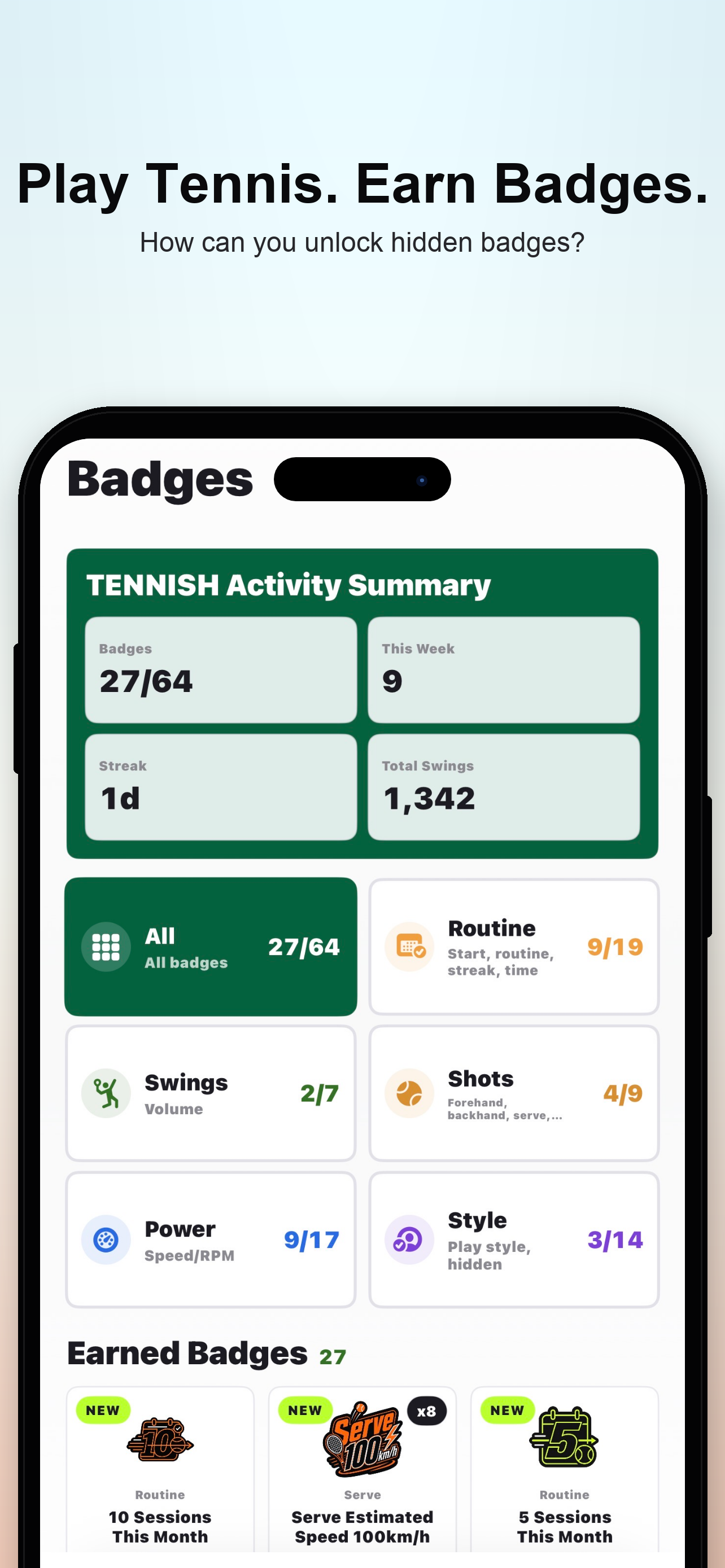 Tennish badges screen