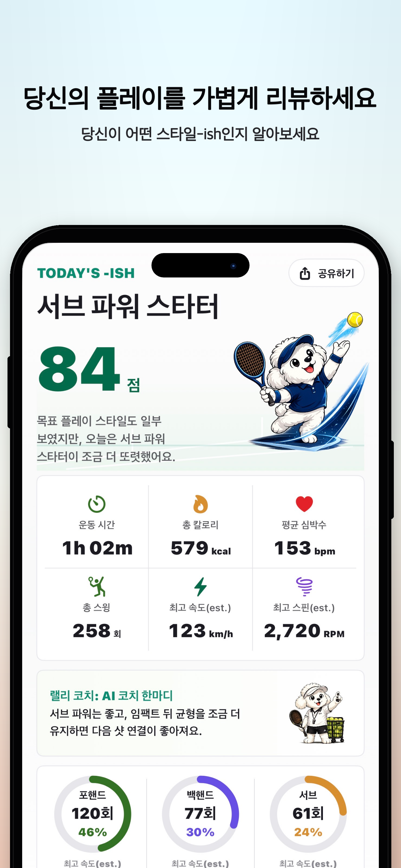 Tennish iPhone 리포트 화면